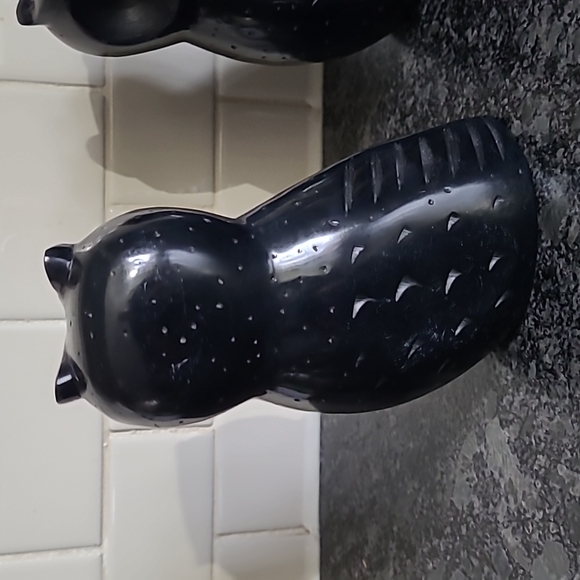 Vintage Hand Carved Black Stone Onyx Owl Shaped Office Library Bookends - Picture 7 of 12